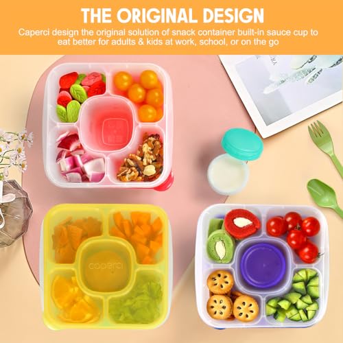 Caperci Original Bento Snack Box Containers for Kids & Adults - Lunchable Food Containers 5 Compartments with 4 Leakproof Small Containers, BPA-Free, Set of 4 (Brights) - Image 2