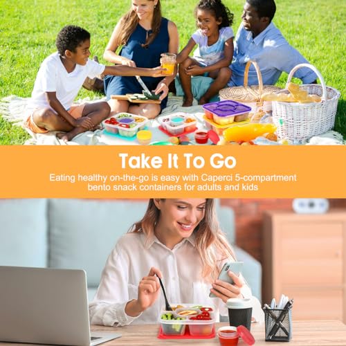 Caperci Original Bento Snack Box Containers for Kids & Adults - Lunchable Food Containers 5 Compartments with 4 Leakproof Small Containers, BPA-Free, Set of 4 (Brights) - Image 5