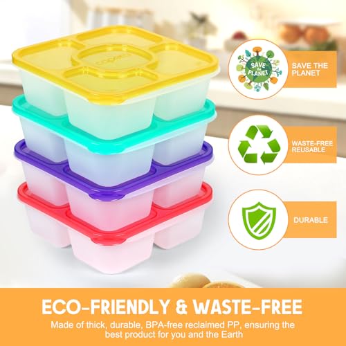 Caperci Original Bento Snack Box Containers for Kids & Adults - Lunchable Food Containers 5 Compartments with 4 Leakproof Small Containers, BPA-Free, Set of 4 (Brights) - Image 3