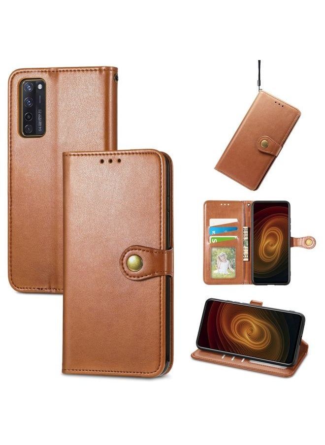 HuHa Case Cover For ZTE Axon 20 5G Solid Color Leather Buckle Phone Case with Lanyard & Photo Frame & Card Slot & Wallet & Stand Function(Brown) 
