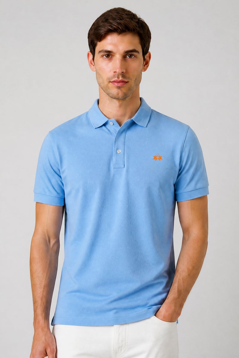 La Martina Men Regular Fit Embroidered Logo Short Sleeve Polo Shirt, Light Blue - Image 1