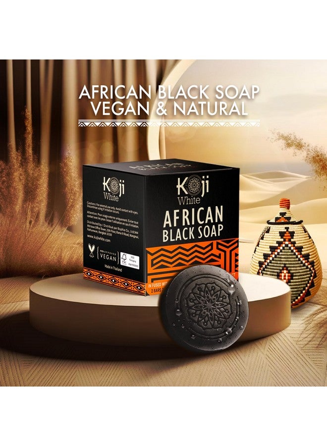 koji white African Black Soapfacial Exfoliant For Blackheads Brightening & Moisturizing Skin With Kojic Acid Shea Butter Aloe Vera For Glowing Skinvegan Parabenfree 2.82Oz (2 Bars)  - Image 2