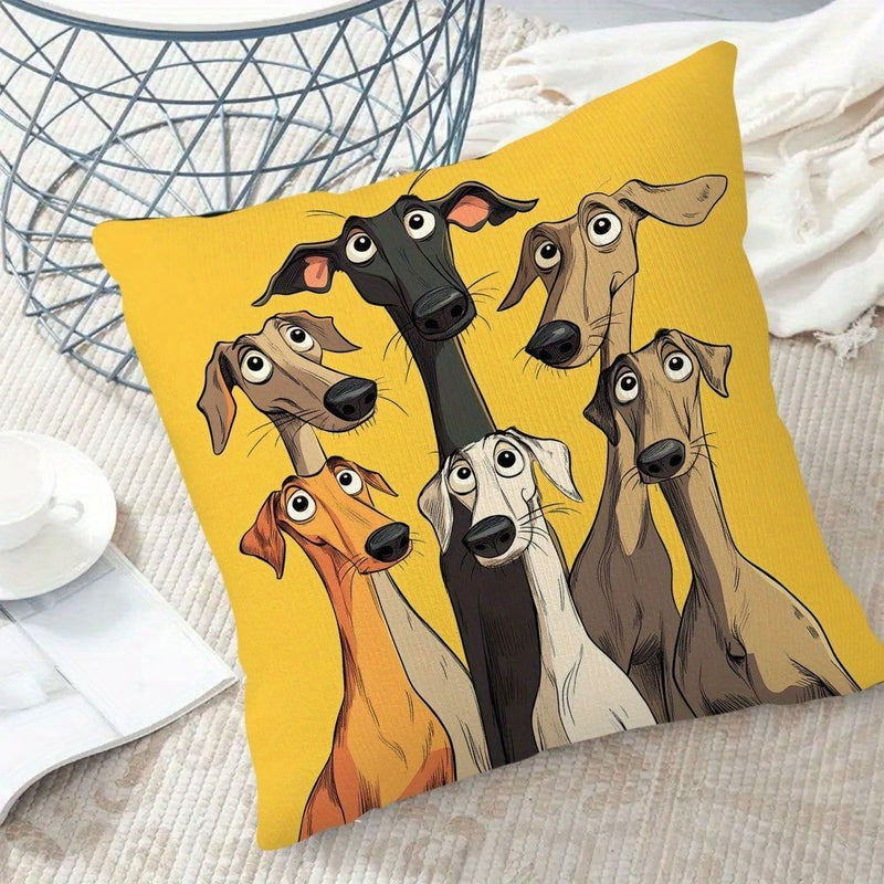 Cartoon Style Cute Dog Pillowcase Colorful Dogs Gathering Print Soft Polyester Short Plush Cover Single Sided Decorative Pillow Case 17.7x17.7 Inches Machine Washable Zipper Closure Without Insert - Image 2