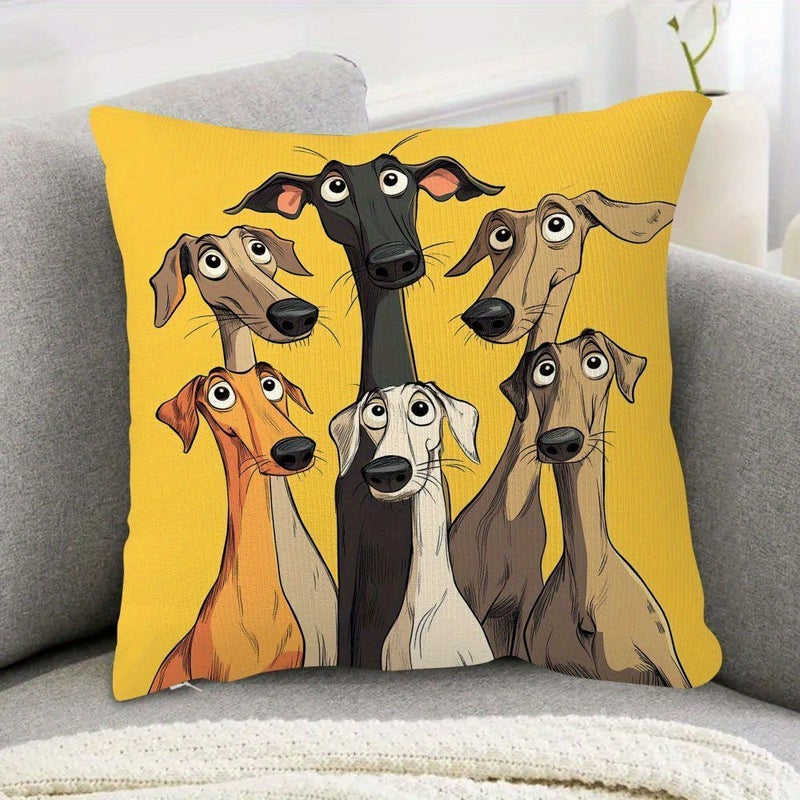 Cartoon Style Cute Dog Pillowcase Colorful Dogs Gathering Print Soft Polyester Short Plush Cover Single Sided Decorative Pillow Case 17.7x17.7 Inches Machine Washable Zipper Closure Without Insert - Image 3