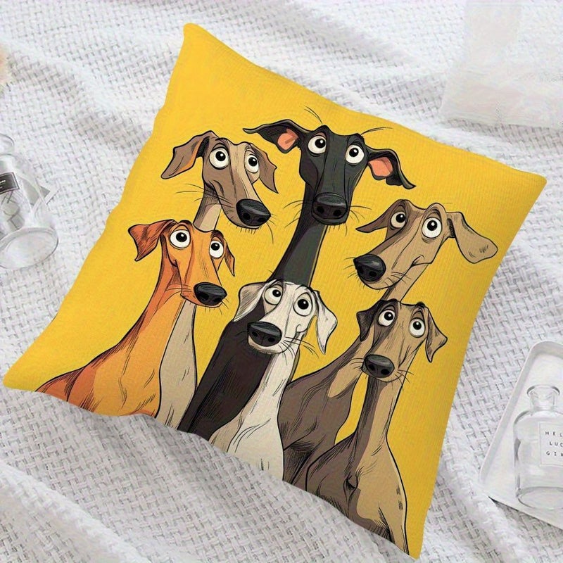Cartoon Style Cute Dog Pillowcase Colorful Dogs Gathering Print Soft Polyester Short Plush Cover Single Sided Decorative Pillow Case 17.7x17.7 Inches Machine Washable Zipper Closure Without Insert - Image 1