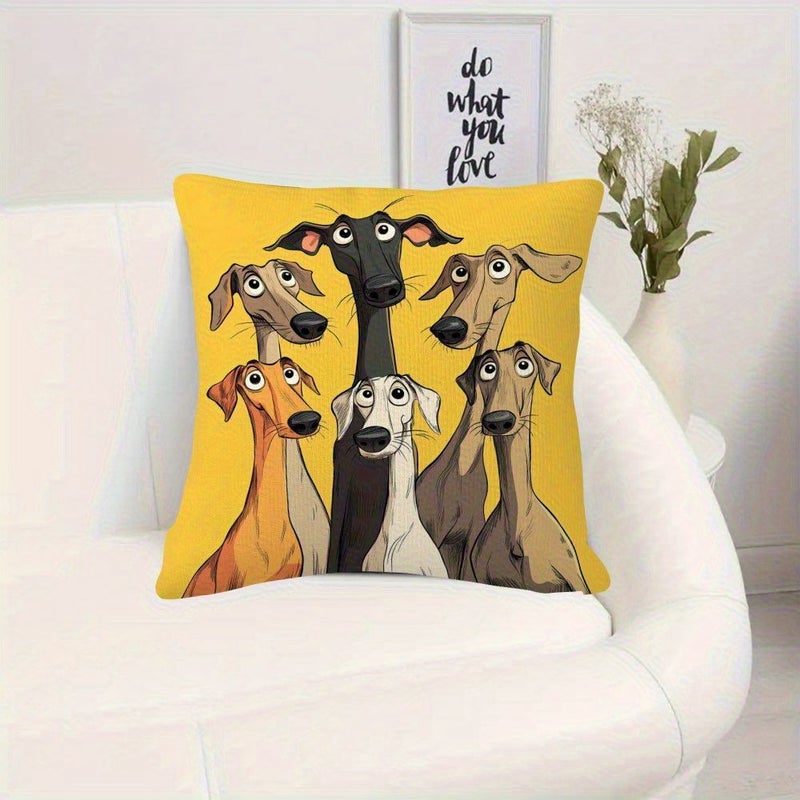 Cartoon Style Cute Dog Pillowcase Colorful Dogs Gathering Print Soft Polyester Short Plush Cover Single Sided Decorative Pillow Case 17.7x17.7 Inches Machine Washable Zipper Closure Without Insert - Image 4