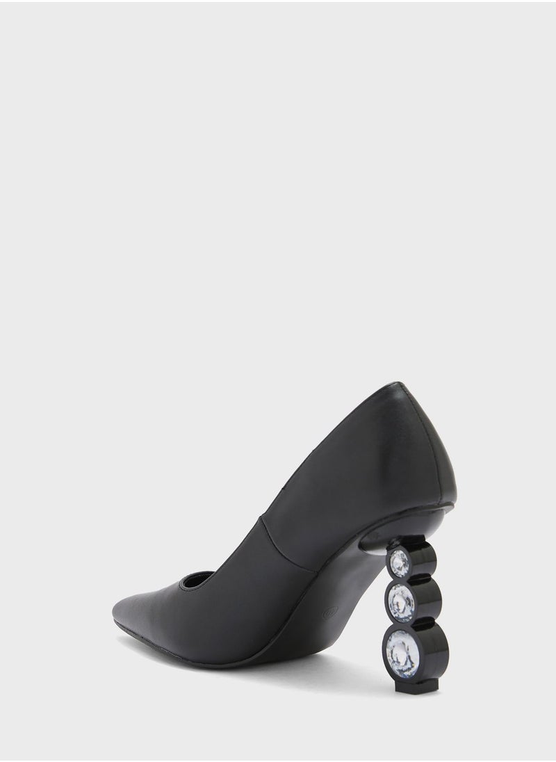 Ginger - Circle Detail Interest Heel Pointed Pump - Image 1
