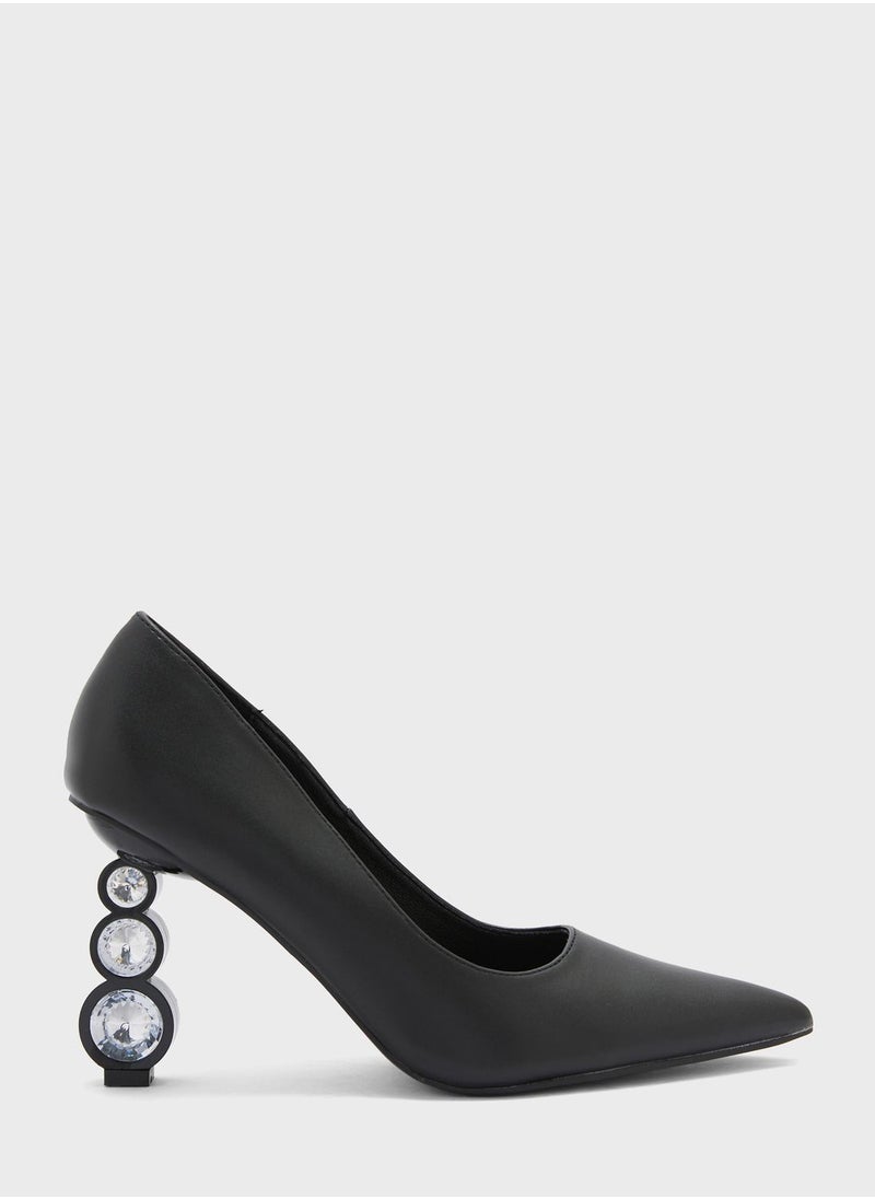 Ginger - Circle Detail Interest Heel Pointed Pump - Image 1