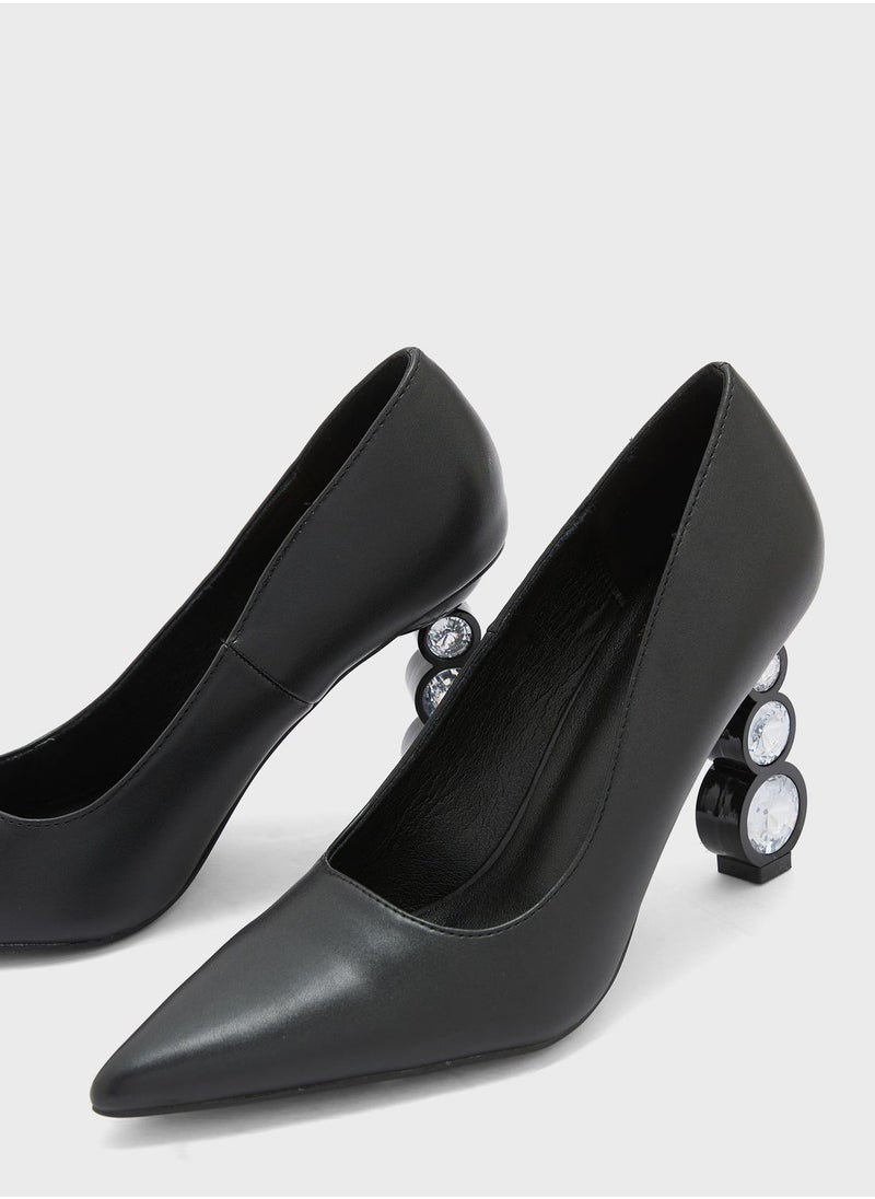 Ginger - Circle Detail Interest Heel Pointed Pump - Image 1