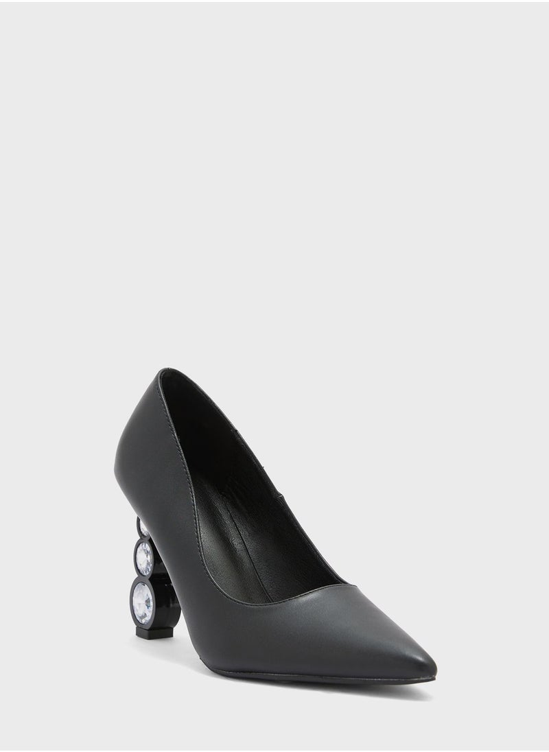 Ginger - Circle Detail Interest Heel Pointed Pump - Image 1