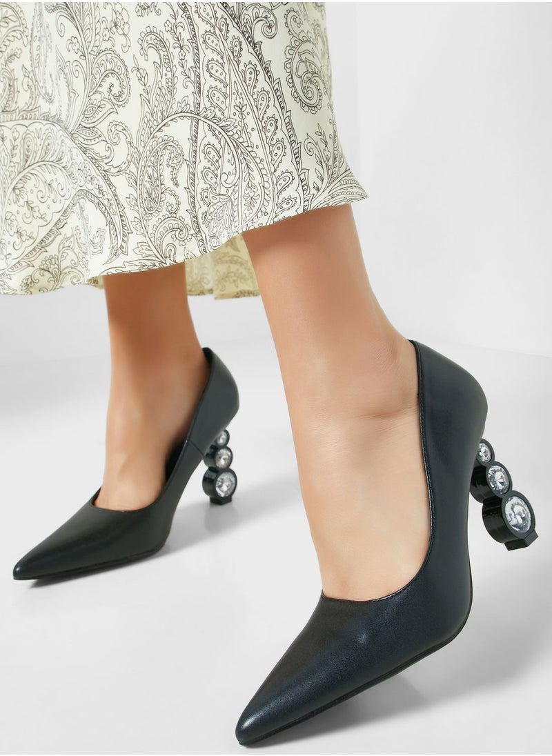 Ginger - Circle Detail Interest Heel Pointed Pump - Image 1