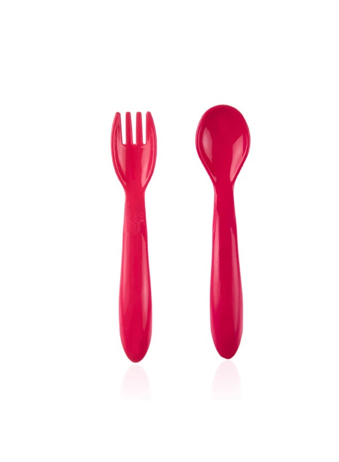 BabyJem Baby Spoon & Fork Set For 12+ Months - Red