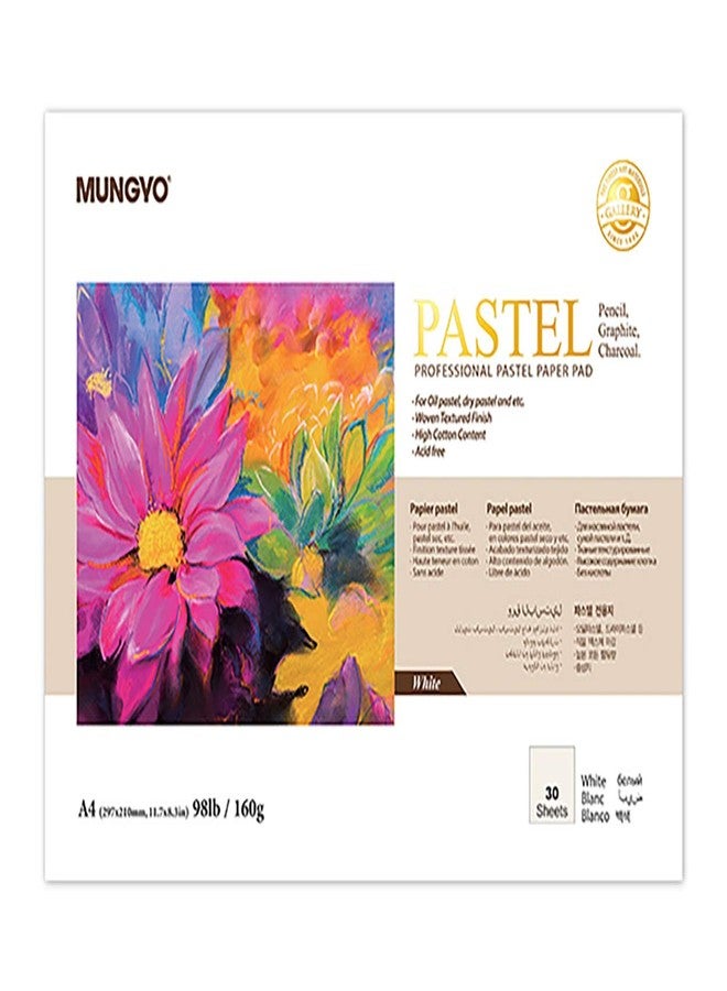 MUNGYO Professional Pastel Paper Pad A4 Size for Oil Pastel, Dry Pastel 30 Sheets (White) - Image 1