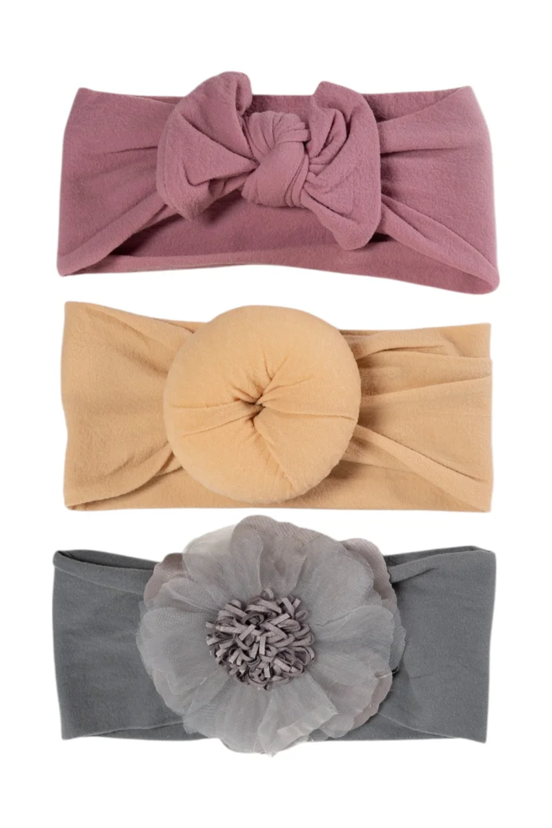 Bambimici Bambimici - Aya Assorted Cute Soft Turban for Babies - Grey, Dark Pink, Yellow