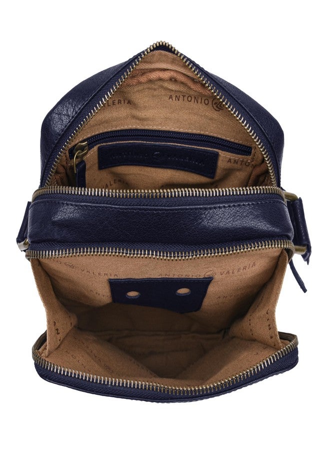 ANTONIO VALERIA Alex Washed Blue Leather Crossbody Bag - Image 4