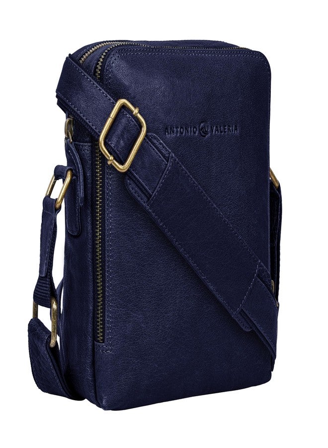 ANTONIO VALERIA Alex Washed Blue Leather Crossbody Bag - Image 1