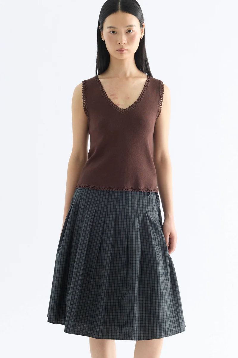 The Editor's Market Decole Crochet Trim Knit Tank