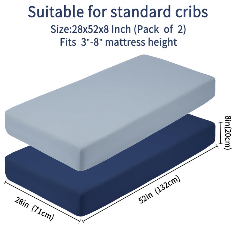 GUNTAIL Baby Crib Sheets for Boys Girls, 2 Pack Fitted Crib Sheet for Standard Crib and Toddler Mattress, Soft Microfiber Baby Sheet 52x28x8in (Navy & Gray) - Image 4