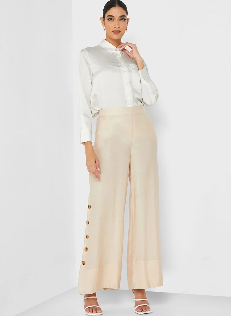 Refka by modanisa Button Detail Wide Leg Pants