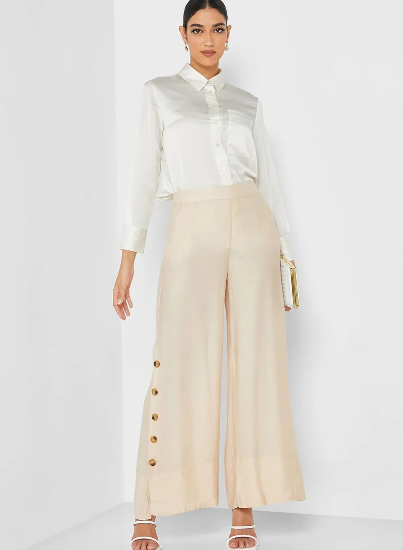 Refka by modanisa Button Detail Wide Leg Pants