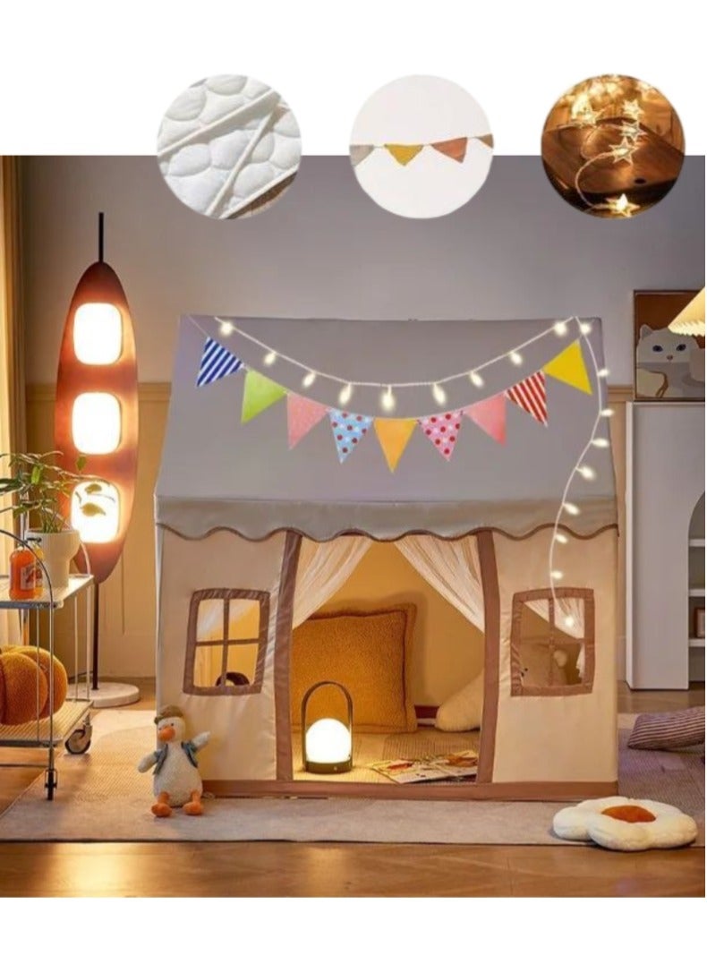 CALL PLAY Princess Tent Girls Large Playhouse Kids Castle Play Tent with mat,Star Lights，colored flag Toy for Children Indoor and Outdoor Games, 52'' x 47'' x 40'' - Image 1