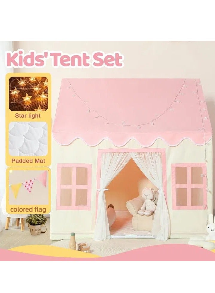 CALL PLAY Princess Tent Girls Large Playhouse Kids Castle Play Tent with mat,Star Lights，colored flag Toy for Children Indoor and Outdoor Games, 52'' x 47'' x 40'' - Image 2