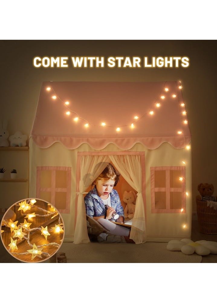 CALL PLAY Princess Tent Girls Large Playhouse Kids Castle Play Tent with mat,Star Lights，colored flag Toy for Children Indoor and Outdoor Games, 52'' x 47'' x 40'' - Image 3