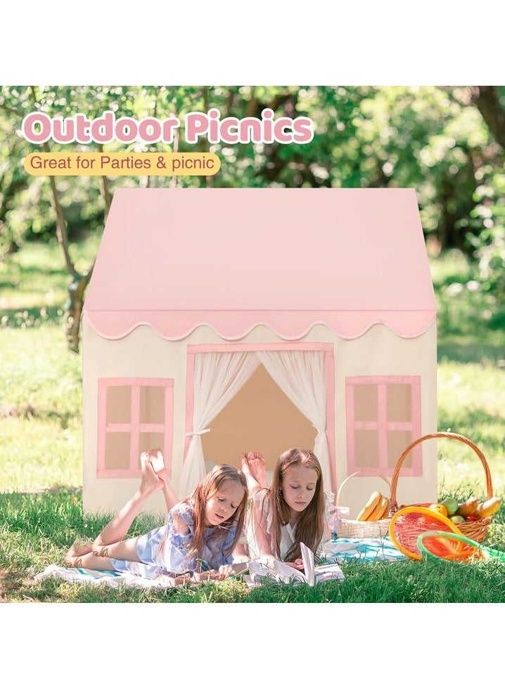 CALL PLAY Princess Tent Girls Large Playhouse Kids Castle Play Tent with mat,Star Lights，colored flag Toy for Children Indoor and Outdoor Games, 52'' x 47'' x 40'' - Image 4
