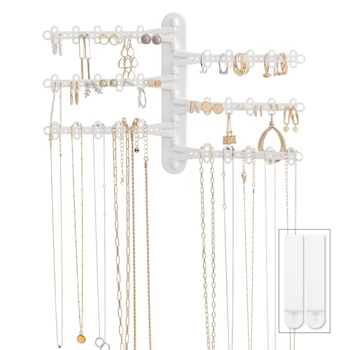 All Hung Up 6-Tier 6" Wall Jewelry Organizer Wall Mounted Jewelry Organizer Necklace Holder Wall Mount Hanging Necklace Organizer Jewelry Hanger Wall Mounted Earring Holder Display Rack (White Small) - Image 1