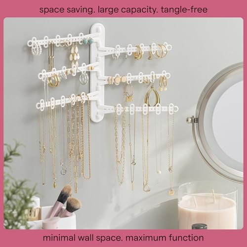 All Hung Up 6-Tier 6" Wall Jewelry Organizer Wall Mounted Jewelry Organizer Necklace Holder Wall Mount Hanging Necklace Organizer Jewelry Hanger Wall Mounted Earring Holder Display Rack (White Small) - Image 4