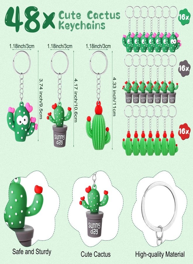 Tondiamo 48 Set First Day of School Year Party Favor Cute Cactus Keychains Motivational Keychains with Inspirational Cards and Organza Bag for Back to School Gifts for Student Cactus Party Favors - Image 2