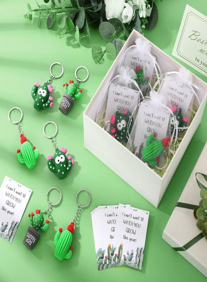 Tondiamo 48 Set First Day of School Year Party Favor Cute Cactus Keychains Motivational Keychains with Inspirational Cards and Organza Bag for Back to School Gifts for Student Cactus Party Favors - Image 5