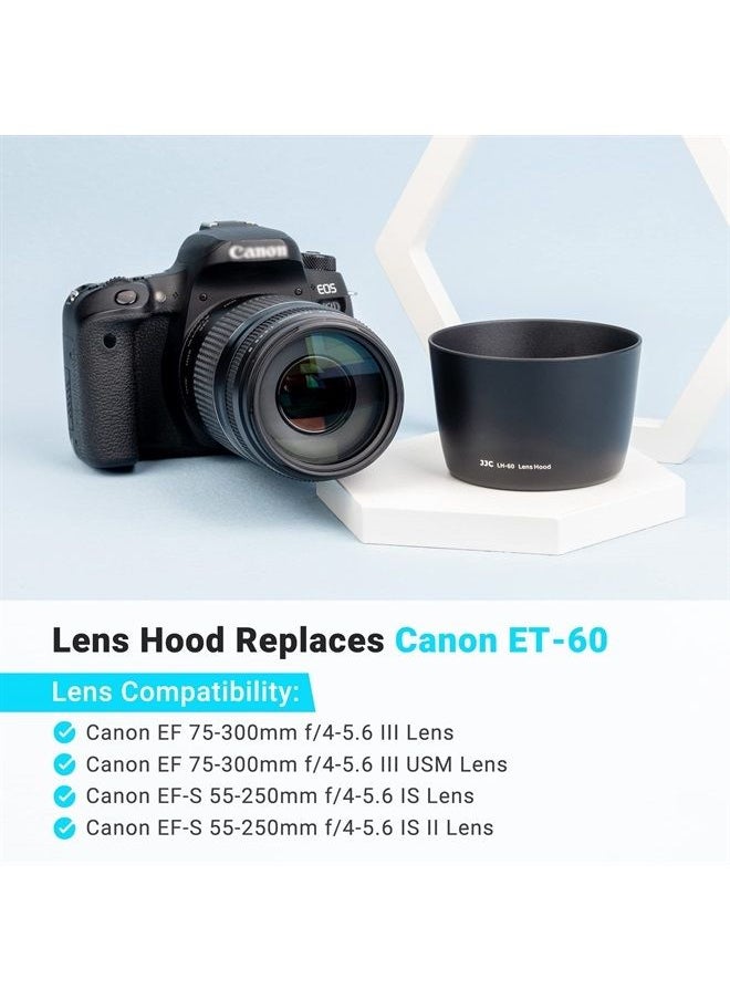 JJC - Camera Lens Hood Shade Fits for Canon EF 75-300mm f/4-5.6 III USM & Canon EF-S 55-250mm f/4-5.6 is II Lens Replaces Canon ET-60 Hood Reverse Attaching -Black - Image 1