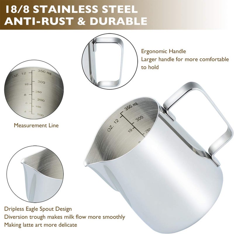 Camkyde Stainless Steel Milk Frothing Pitcher 12 Oz  Espresso Steaming Pitcher With Decorating Pen For Espresso Machines  Cappuccino  Latte Art - Image 4