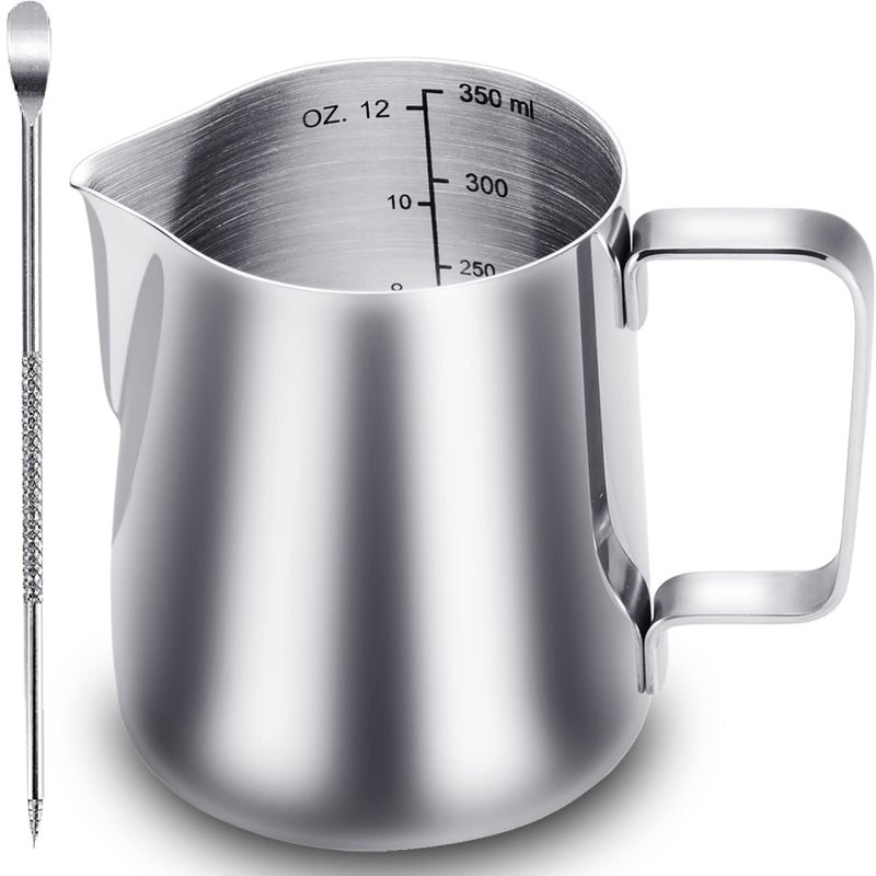 Camkyde Stainless Steel Milk Frothing Pitcher 12 Oz  Espresso Steaming Pitcher With Decorating Pen For Espresso Machines  Cappuccino  Latte Art - Image 1