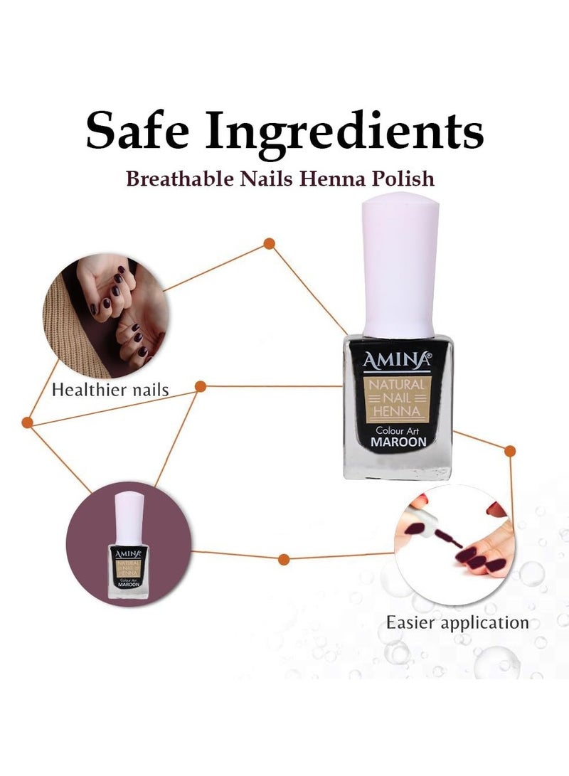Amina Instant Nail Henna Polish Mehendi Bottle | Vegan & Halal Nail Polish For Women & Girls | Without Chemicals | Long Lasting | Ready To Use Maroon Colour Stain | Pack of 2 - Image 2