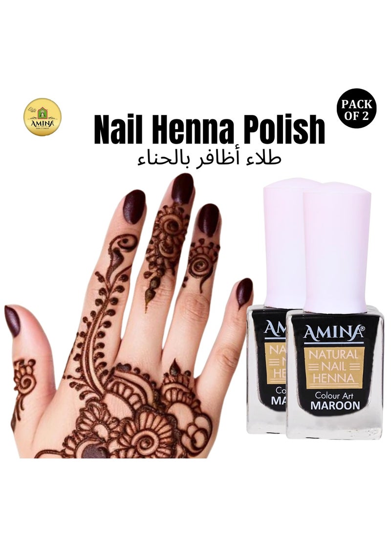 Amina Instant Nail Henna Polish Mehendi Bottle | Vegan & Halal Nail Polish For Women & Girls | Without Chemicals | Long Lasting | Ready To Use Maroon Colour Stain | Pack of 2 - Image 1