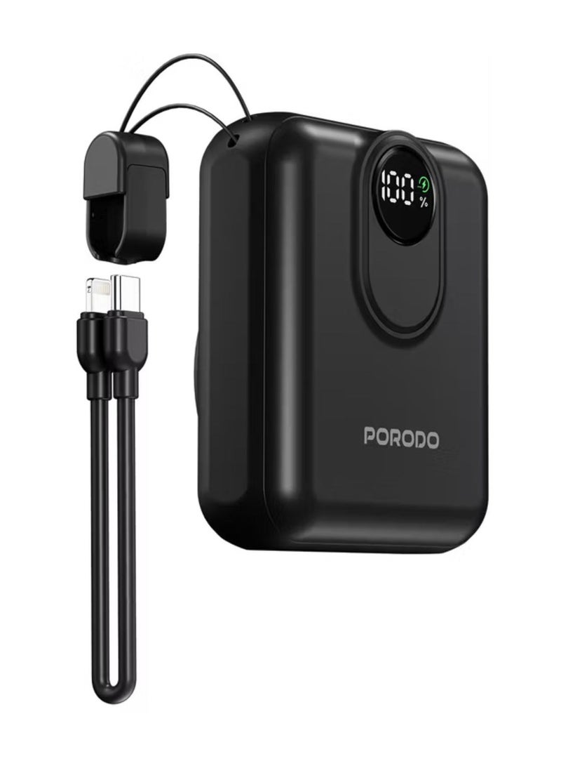 porodo 10000mAh MagSafe Power Bank with Detachable USB-C to Lightning Cable, 22.5W Power Delivery, Digital Battery Indicator, 15W Maximum Wireless Output - Black - Image 3