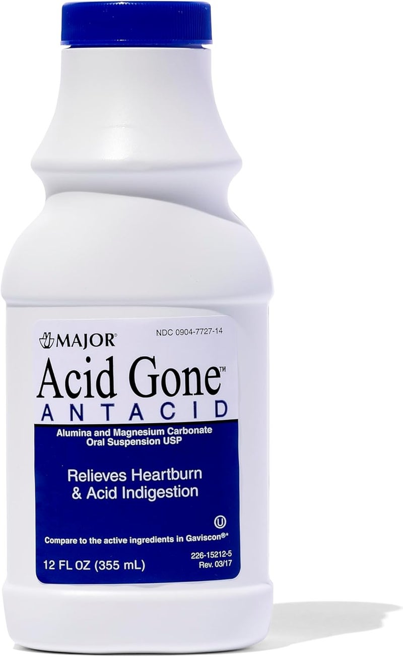 MAJOR MAJOR Acid Gone Antacid Liquid - Acid Reflux Medicine for Adults - Upset Stomach, Acid Indigestion, and Heartburn Relief - Spearmint Flavored - 12 Fl. Oz. (4 Pack) 