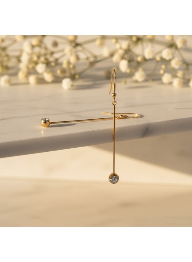 U7 Elegant Gold Long Drop Earrings with Crystal Charm  Minimalist Gold Dangle Earrings – Sparkling Crystal Accent  Luxury Gold Bar Earrings with Shimmering Crystal Drops - Image 2