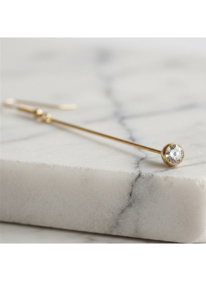 U7 Elegant Gold Long Drop Earrings with Crystal Charm  Minimalist Gold Dangle Earrings – Sparkling Crystal Accent  Luxury Gold Bar Earrings with Shimmering Crystal Drops - Image 3