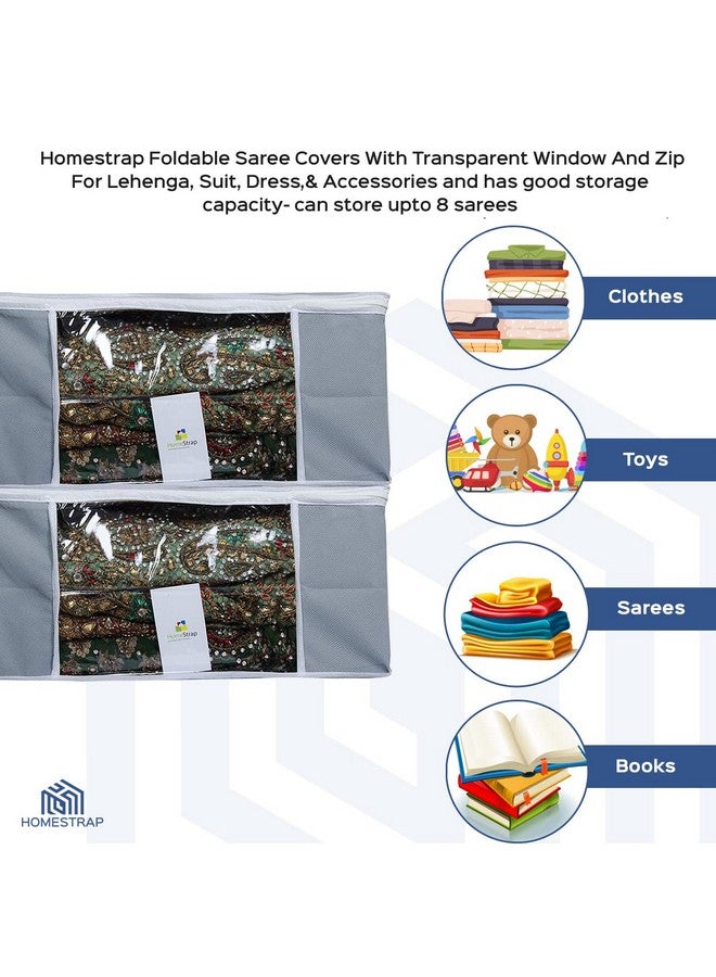 HomeStrap حقيبة تخزين كبيرة غير منسوجة من هومستراپ / منظم / غطاء ساري مع نافذة - رمادي - مجموعة من 3، غير منسوج، 46 سم × 33 سم × 22 سم - Image 5