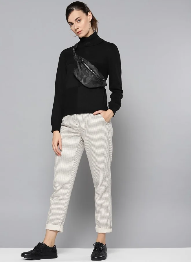 STREET 9 Black Solid Turtle Neck Sweater for Women