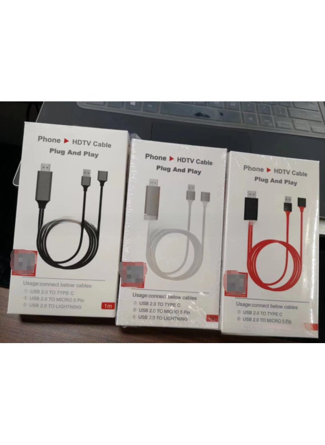 Generic - Lightning Same Screen Line Applicable To Apple Android Type-c Screen Line Mobile Phone Universal Hdmi Adapter-Color:Black - Image 1