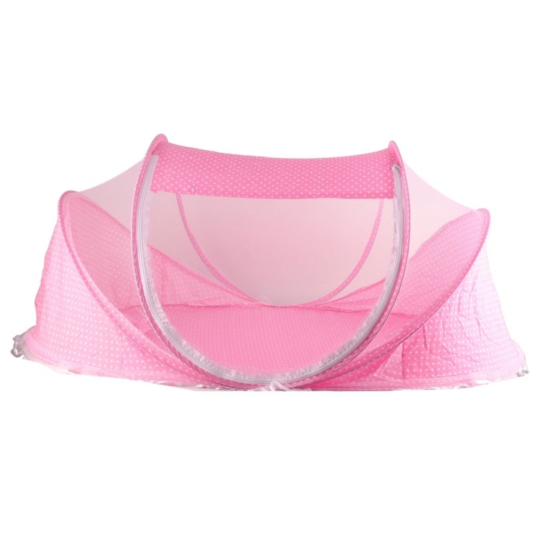 Portable Baby Bed Net: Pink Foldable Breathable Clear-View Mesh - Bug-Free Sleeping Area With Pillow & Musical Toy for Travel, Indoor & Outdoor Infant Use - Image 1