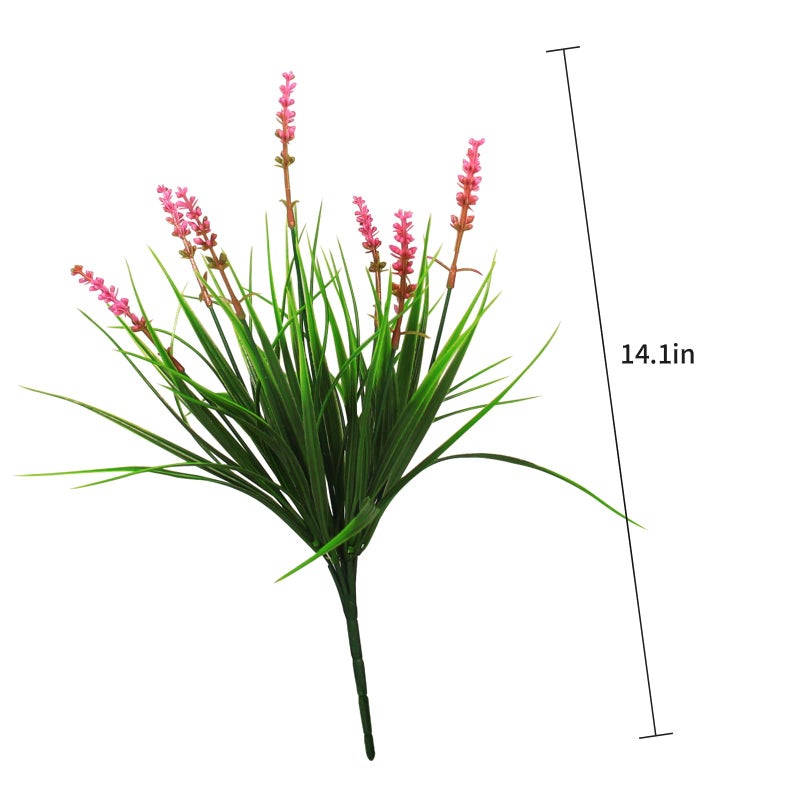alyptus 12 Bundles Artificial Plants Outdoor Fake Monkey Grass with Flowers for Pot Garden Verandah Decor (Pink Flowers) - Image 2