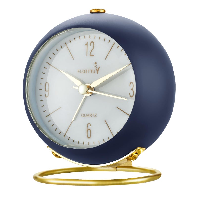 FLOITTUY Silent Table Analog Alarm Clock No Ticking Lighted on Demand and Battery Operated Beep Sounds Small Desk ClockNavy Blue - Image 2