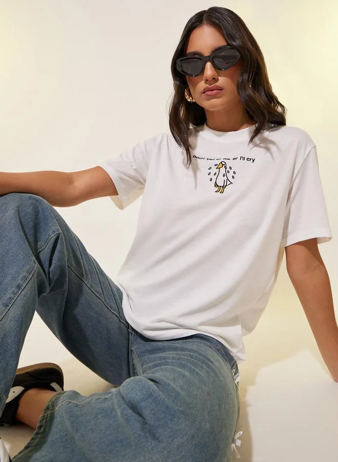 Styli Styli Embroidered Round Neck T-Shirt