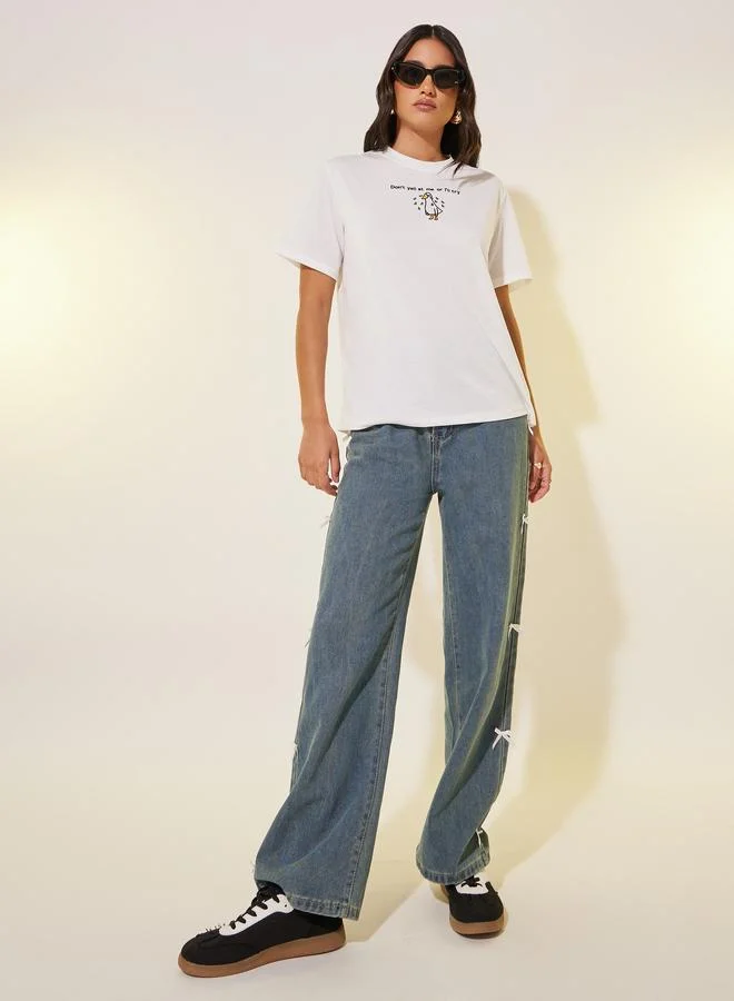 Styli Styli Embroidered Round Neck T-Shirt