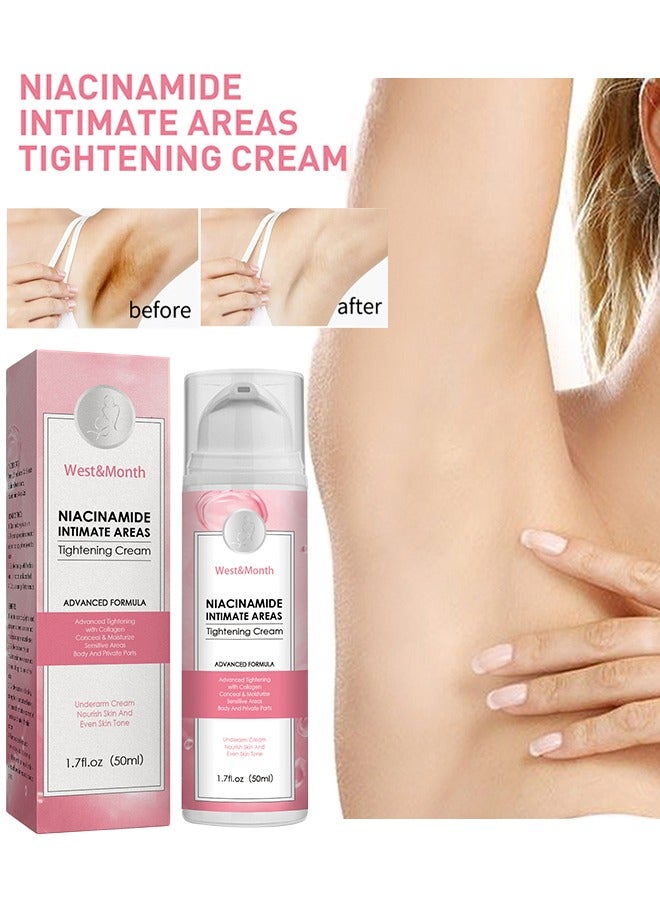 West&Month Niacinamide Intimate Areas Tightening Cream-Dark Spot Remover, Underarm Cream, Neck, Back, Legs, Elbows, Private Areas, Premium Botanical Ingredients 50ml - Image 1